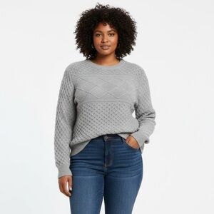 Women’s St. John's Bay Gray Diamond Knit Chunky Knit Grandpa Sweater XL Plus